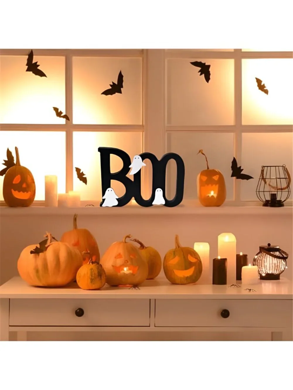 Wooden BOO Sign Halloween Table Decorations Cute Ghost Decor Indoor